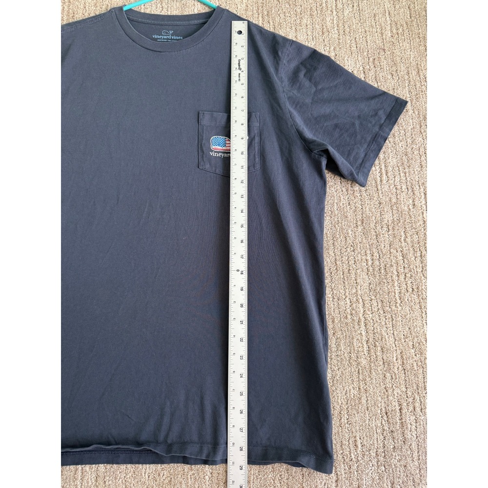 Vineyard Vines Mens Large Gray American Flag Whale Pocket T-Shirt Distressed